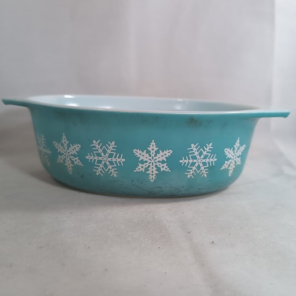 PYREX USA 1 1/2 Qt Casserole Dish 043 Turquoise Snowflake Vintage NO LID Oval - Picture 4 of 15